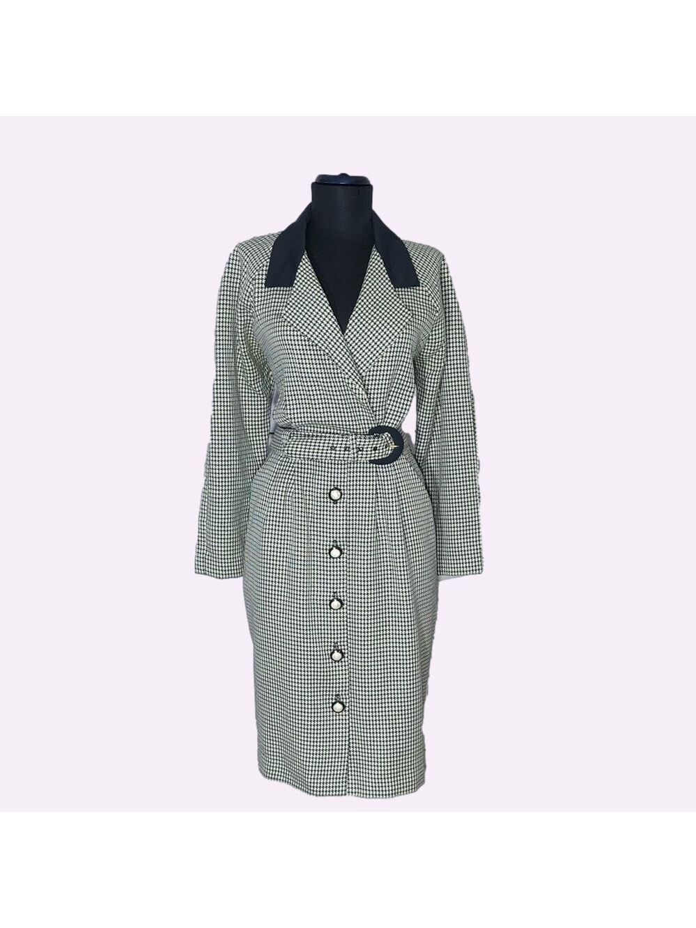 Vintage Trench Coat Dress Houndstooth made USA beatnik Old money preppy academia